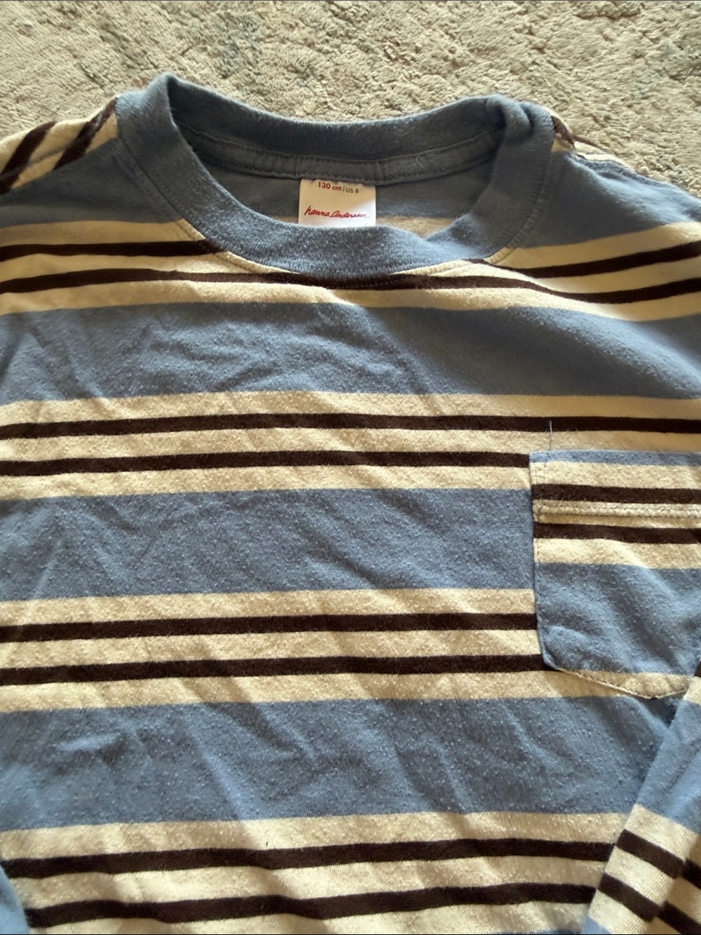 Hanna Andersson Blue, Cream & Brown Striped Long Sleeve Tee